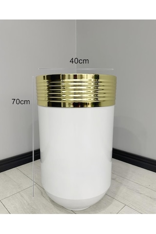 Elegant Dekoratif Gold Darbuka Parlak Beyaz Saksı 70cm