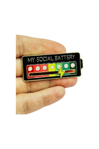 My Social Battery Metal Broş Mizahi Ruh Hali Rozeti, Düzeyi Pin Aksesuar Siyah