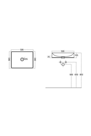 Lucco Square 50 CM Dikdörtgen Lavabo Içi Beyaz Dışı Gümüş