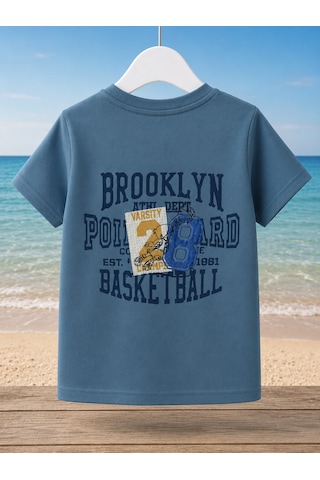 Pokipo Erkek Çocuk Brooklyn Baskılı Kısa Kollu Tişört Ve Şort 2 Li Yazlık Takım - Mavi açık mavi