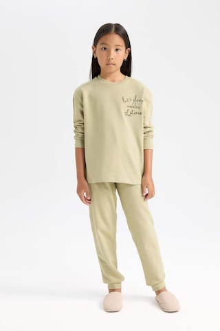 DeFacto Kız Çocuk Pijama Takımı Baskılı Uzun Kollu Üst Beli Lastikli Uzun Alt D6655A824WNKH445 Haki
