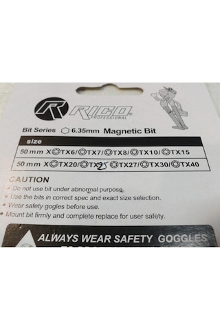 Rico Bits Torx Tork Uç Takımı T 6 /t 40 Kadar 10 Parça 50mm