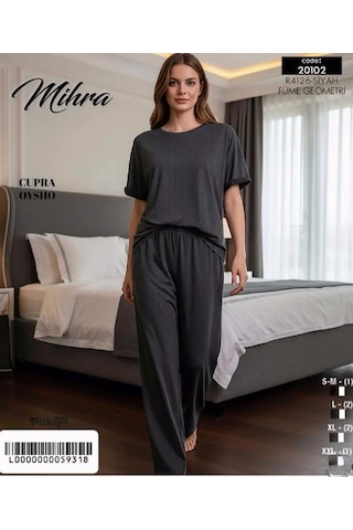 Mihra Kadın Oysho Bisiklet Yaka Kısa Kol İnce Pijama Takımı 20102sf - 1 Adet Siyah
