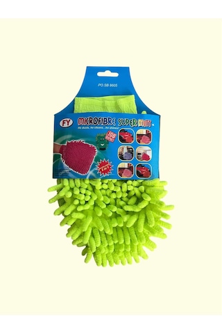 Mikrofiber Araç Temizlik Eldiveni Çift Taraflı Yıkama Araba Motor Jant İç Temizlik Eldiveni Yeşil