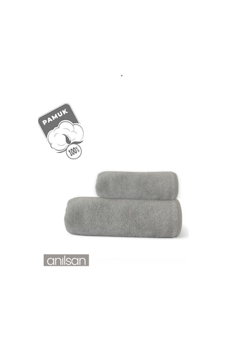 2'li Gri Havlu Seti %100 Pamuk - 1 Adet El Havlusu 50x90 Ve 1 Adet Banyo Havlusu 70x140 Gri