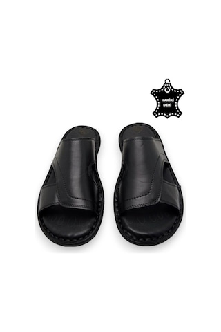 Hakiki Deri Ve Topuk Yastık Sistemli Ortopedik Erkek Terlik 001