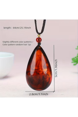 Lgnis Gözyaşı Ateş Kehribarı Damla Şeklinde Unisex Kolye Hediyelik Doğal Taş Kolye 0143 - Kırmızı