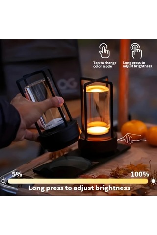 Honeybeeshop Siyah 1 Adet Şarj Edilebilir Kristal Masa Lambası 2000mah Led Vintage Kablosuz Işık İç Dış Mekan Dekor Kamp Parti