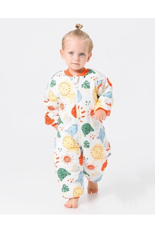 Çocuk Renkli Kalın Elyaf Dolgulu Desenli Uyku Tulum Çok Renkli