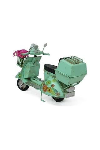 Vintage Dekoratif Sepetli Metal Scooter - Yeşil
