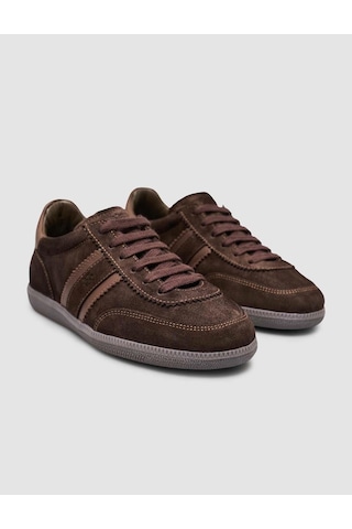 Hakiki Deri Koyu Kahverengi Bağcıklı Kadın Sneaker Kahverengi