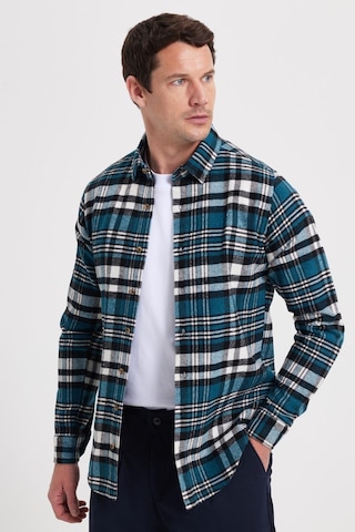 Tudors Erkek Slim Fit Dar Kesim Kareli Kışlık Oduncu Gömlek-42341 Petrol