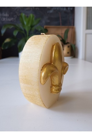 Zambak Kabartmalı Oval Mum 16x12x7 Cm Cm 734 Gr Beyaz