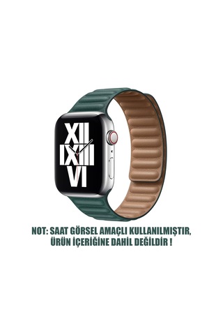 Lexroo Aple Watch Series 6 44mm İçin Kordon Leather Link Band Koyu Yeşil Watch - Koyu Yeşil