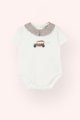 Panço Erkek Bebek Yakalı Araba Baskılı Kısa Kollu Ekru Body Krem 2511BB03001