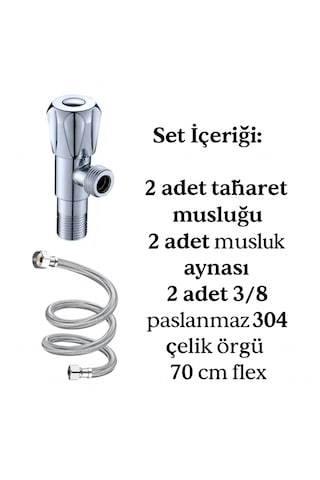 Aç Kapa Taharet Musluğu Seti 2 Adet Musluk + 2 70 Cm Paslanmaz Çelik Flex