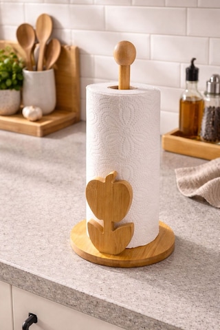 Bambu Çiçek Lale Figürlü Kağıt Havluluk Rulo Peçetelik Kahverengi