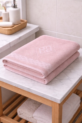 Eponj %100 Pamuk 70x140 Jakarlı Banyo Havlusu 450 Gr Kendinden Desenli Pembe