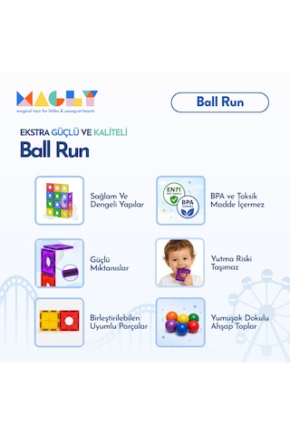 Magly Ball Run Parkur Oyunu Çocuklar İçin Renkli 3 Boyutlu 101 Parça Yapı Seti - Manyetikler Ve Yollar