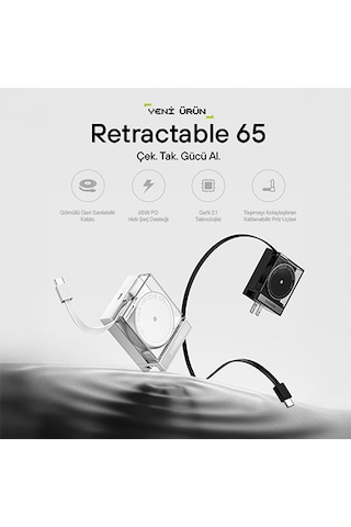 Sharge Retractable 65 Gan Şarj Cihazı - Siyah