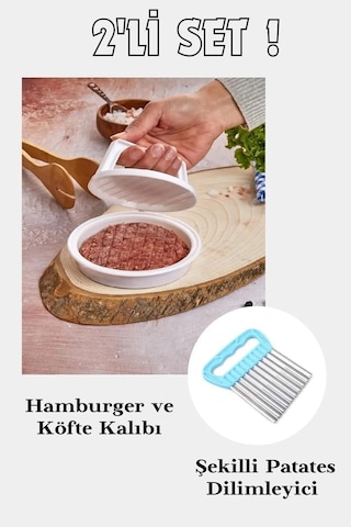 Rotanev Hamburger ve Köfte Kalıbı Şekillendirici Pratik Köfte Yapma Aparatı Ve Şekilli Patates Dilimleyici Çok Renkli