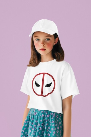 Sevbano Tasarım Deadpool Maske Baskılı Unisex Film Kahramanı Çocuk Tişört Beyaz