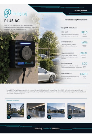 İnoşarj Plus Ac 22 Kw Rfıd Kartlı Bakiye Yönetimli Type 2 Soketli Elektrikli Araç Şarj İstasyonu