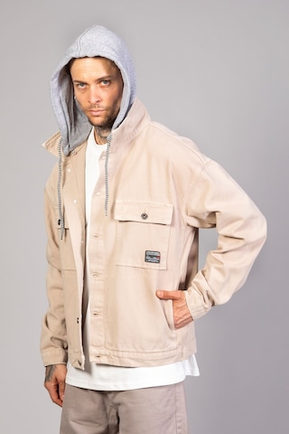 Little Cup Erkek Bej Çıkarılabilir Kapüşonlu Oversize Kot Ceket