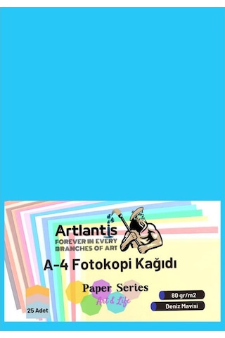 Deniz Mavisi Renkli A-4 Fotokopi Kağıdı 25 li 1 Paket Artlantis Fotokopi Renkli A4 Kağıdı