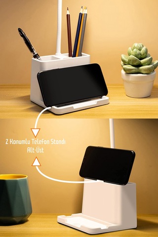 2li Set Şarjlı Masa Lambası + Kronometreli Öğrenci Saati Renk Ayarlı Ders Çalışma Okuma Lambası Q108 Beyaz