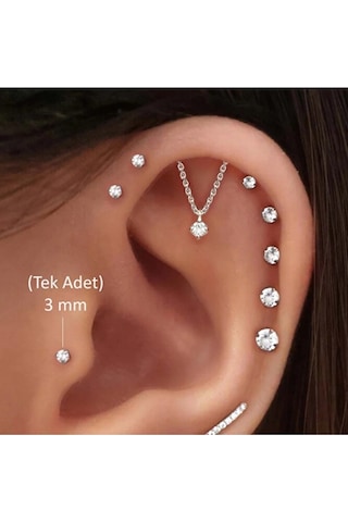 3 Mm Tektaş Cerrahi Çelik Piercing Tragus Helix Kıkırdak Conch Gümüş Renk 8 Mm Altın