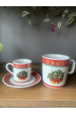 Yeni Yıl-noel Çan Model 6 Parça 2 Kişilik Kupa Ve Türk Kahvesi Fincanı Takımı Çok Renkli