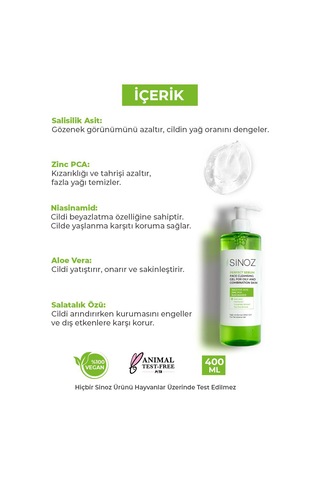 Sinoz Yağlı ve Karma Ciltler için Sebum Dengeleyici Yüz Temizleme Jeli 400 ﻿ML