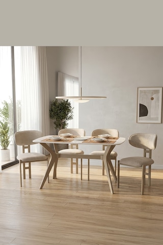 Dfy105 120x80 Mdf Mutfak Masası Modern Dikdörtgen 4 Kişilik Yemek Masası Fonksiyonel Sabit Masa Cappuccino - Traverten