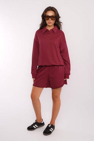 Madmext Bordo Polo Yaka Kadın Şort Sweatshirt Takım Mg2375