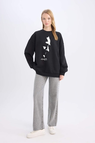 DeFacto Oversize Geniş Kalıp Bisiklet Yaka Atatürk Baskılı Sweatshirt E5445AX24WNBK81 Siyah