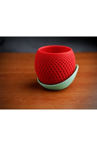 3d Baskı Küre Saksı - Kafes Dokulu İki Parçalı Dekoratif Saksı - Kırmızı-mint Diğer
