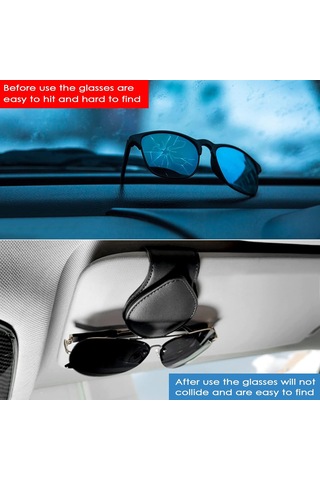 Siyah Araba Gözlük Tutucu, Pu Deri Manyetik Güneş Gözlüğü Askısı, Evrensel Güneşlik Tutucu, Adsorp'lu Pratik Araba Gözlük Tutucu