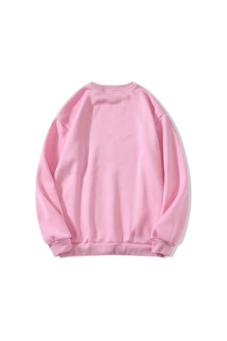 Unisex Oversize Bisiklet Yaka Basic Düz Sweatshirt - Pembe