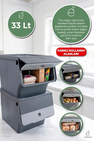 2li Büyük Boy Saklama Kutusu 33 Lt Kapaklı Organizer Dolap İçi Kiler Düzenleyici Kutu 33 Litre Renkli