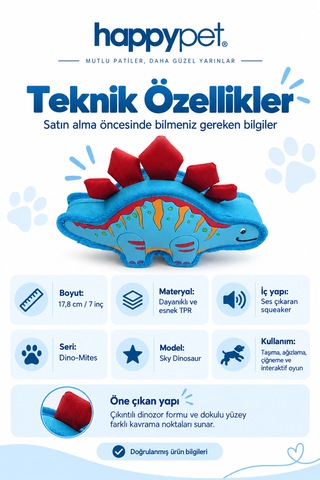 Happy Pet Sky Dinosaur Tpr Dayanıklı Dinozor Şekilli Köpek Oyuncağı