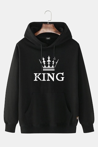 Unisex Siyah-beyaz Önü King Baskılı Kapşonlu Sweatshirt Siyah-beyaz Unisex Siyah-beyaz Önü King Baskılı Kapşonlu Sweatshirt Siyah-beyaz