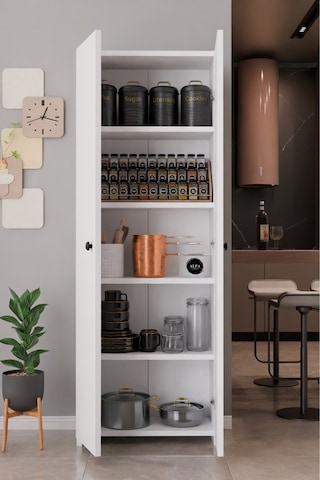 150 Cm 2 Kapaklı 5 Raflı Çok Amaçlı Mutfak Dolabı Kiler Düzenleyici Organizer Ve Erzak Dolabı Beyaz