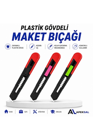 Plastik Gövdeli Maket Bıçağı Falçata Sürgülü Kesici Hobi Ofis Atölye