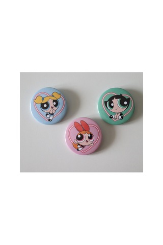 Akumastik Powerpuff Girls Bubbless - Buttercup - Blossom 3lü Çanta Süsü Rozet-iğneli Buton Rozet Seti Çeşitli Çeşitli