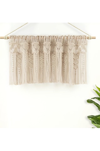 Boho Makrame Dokulu Pamuk Saçak/mutfak Perdesi/duvar Dekoru, 50,8 Cm U X 127 Cm G, Nötr Çok Renkli