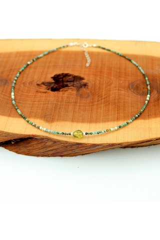 Sertifikalı Afrika Turkuazı Ve Peridot Zebercet Doğal Taşlı 925 Ayar Gümüş Kolye Mavi