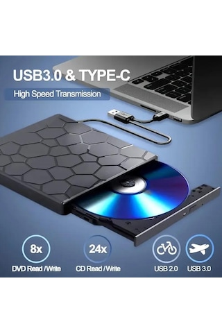 Valkyrie 8in1 Harici Cd Dvd Okuma Yazma Usb 3.0 Hub Çok Amaçlı External Drive Tf Sd Kart Okuyucu