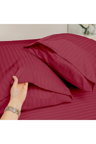 Vionel Home%100 Pamuk Çizgili Saten Yastık Kılıfı / 50 X 70 Cm 2'li / Paket Bordo Çok Renkli