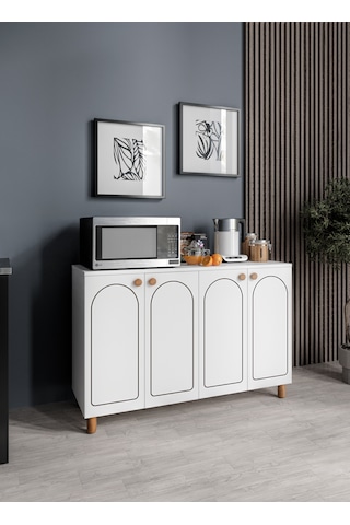 Stella Çok Amaçlı Bohem Dolap, 4 Kapaklı Bohem Mutfak Dolabı